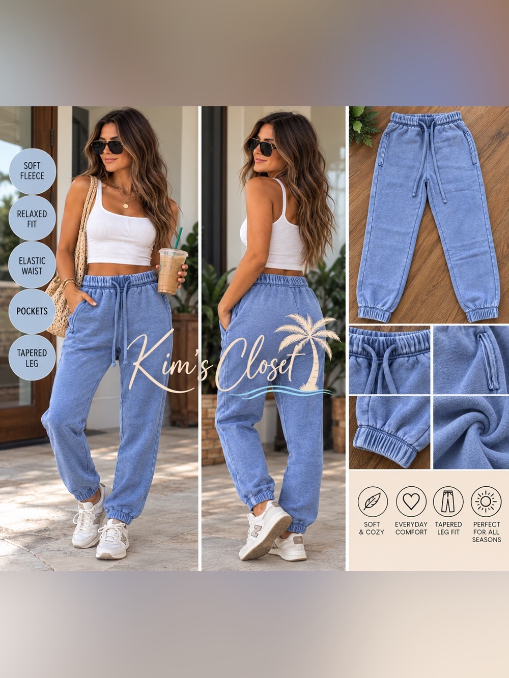 Zenana Washed Blue Fleece Jogger Sweatpants Size Small NWT